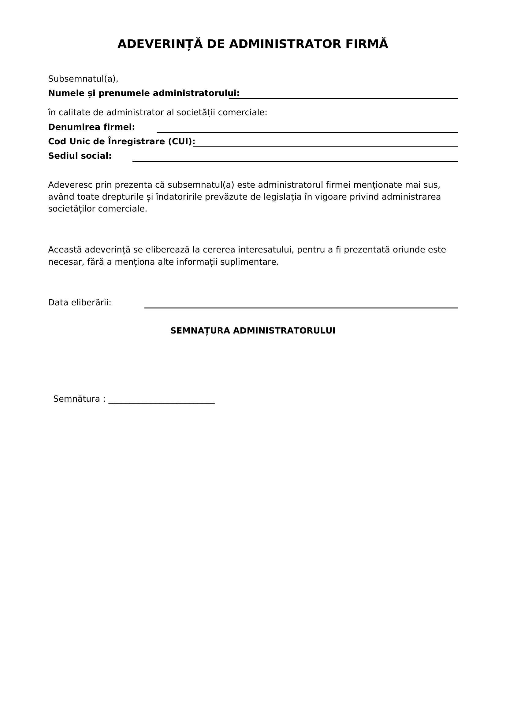 Adeverinta Administrator Firma
