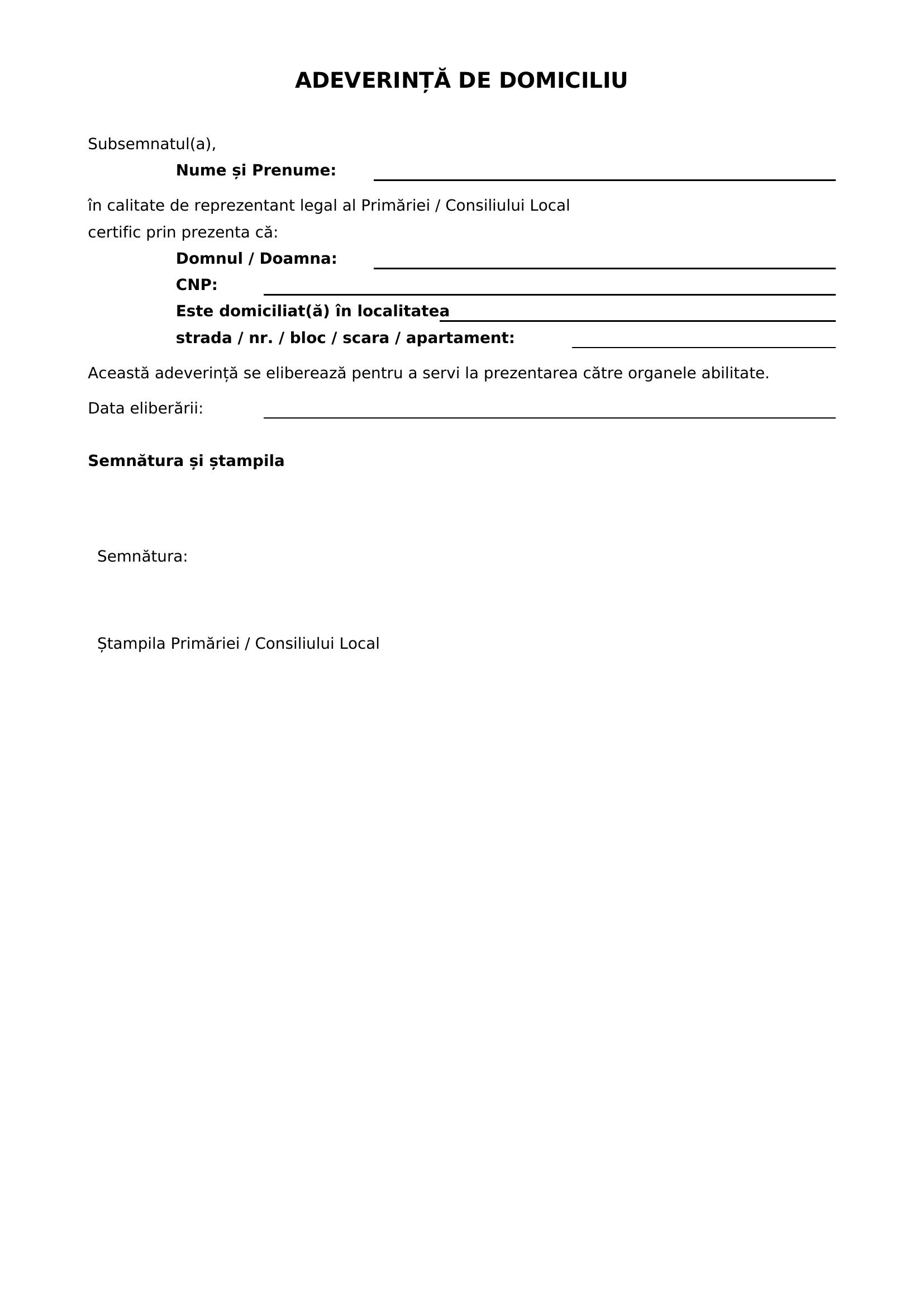 Adeverinta De Domiciliu Model