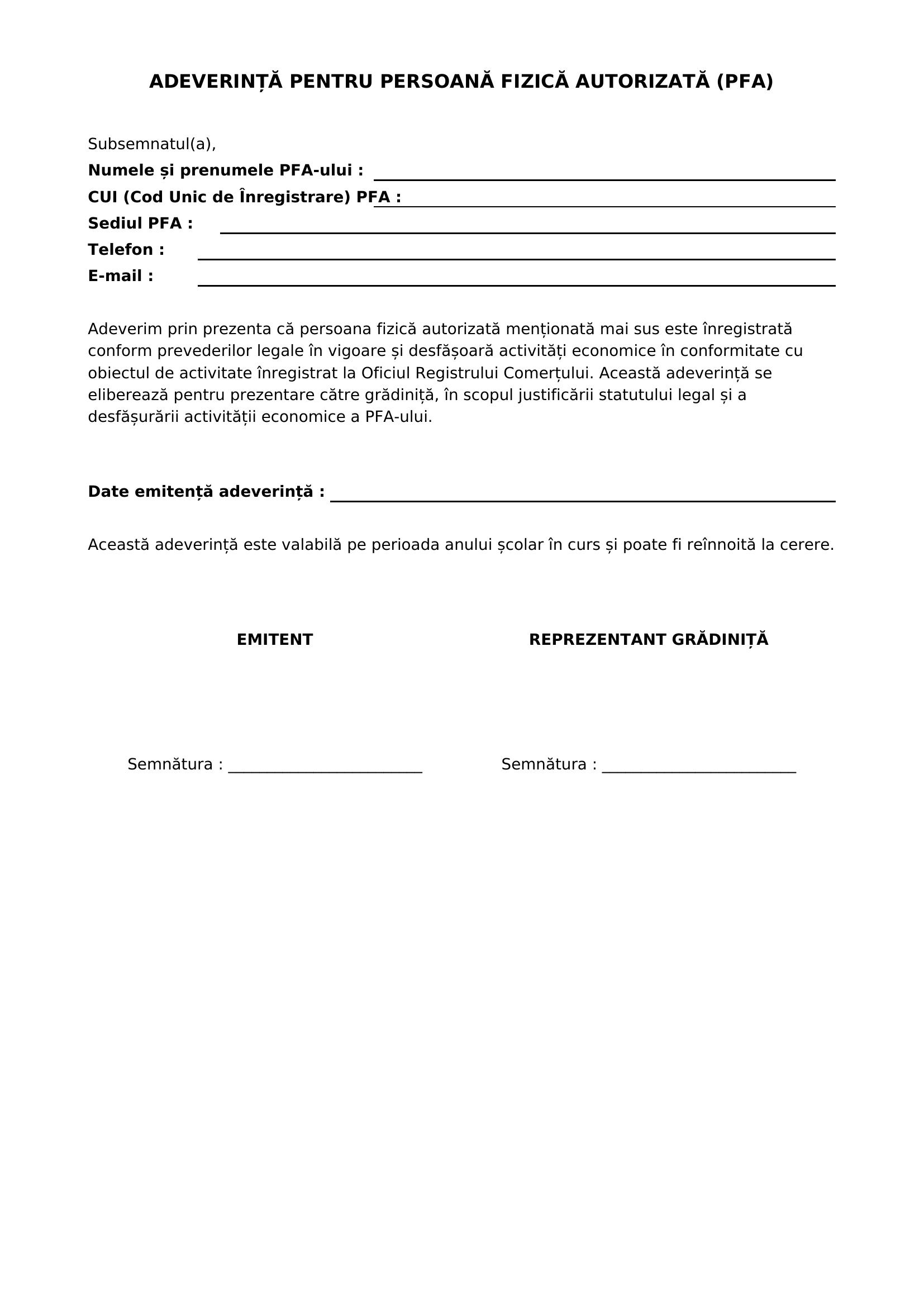 Adeverinta Pfa Pentru Gradinita