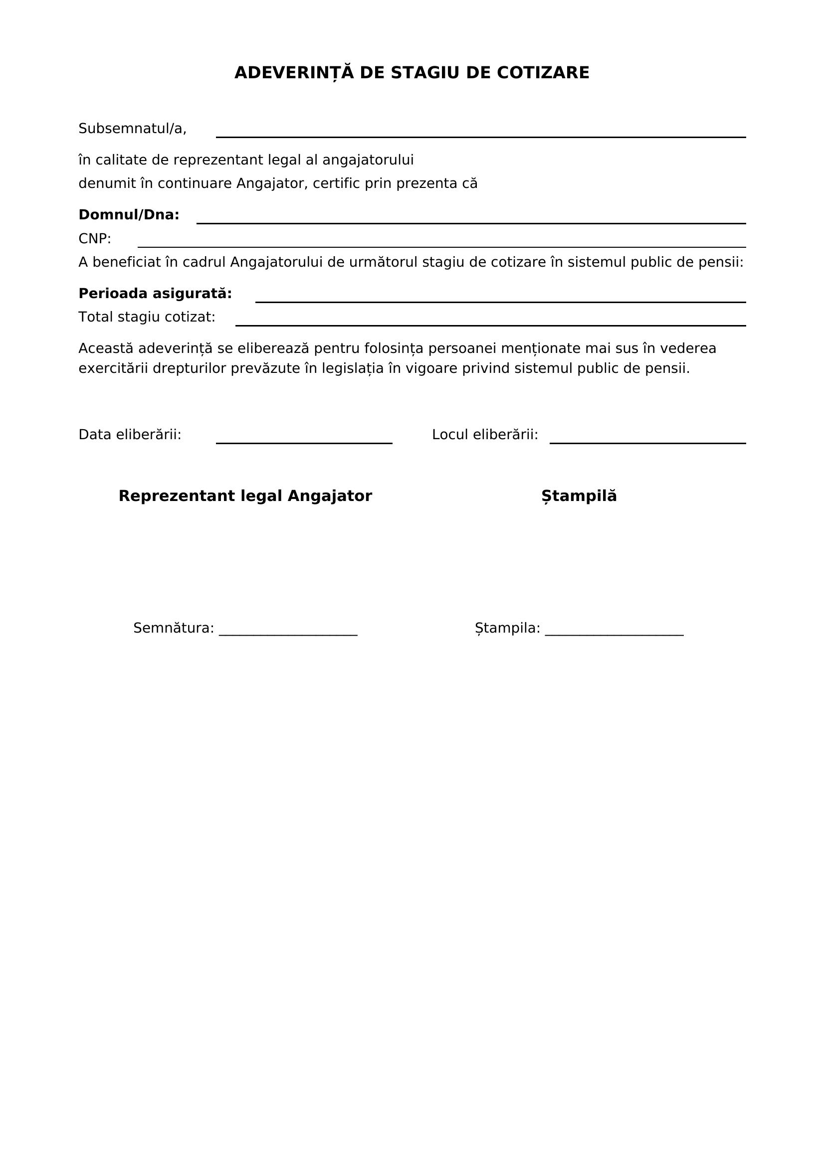 Adeverinta Stagiu De Cotizare Model
