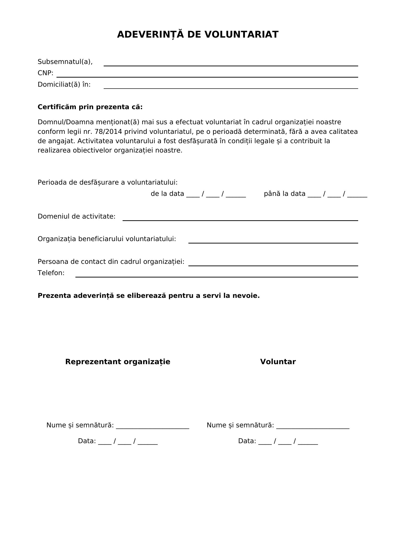 Adeverinta Voluntariat