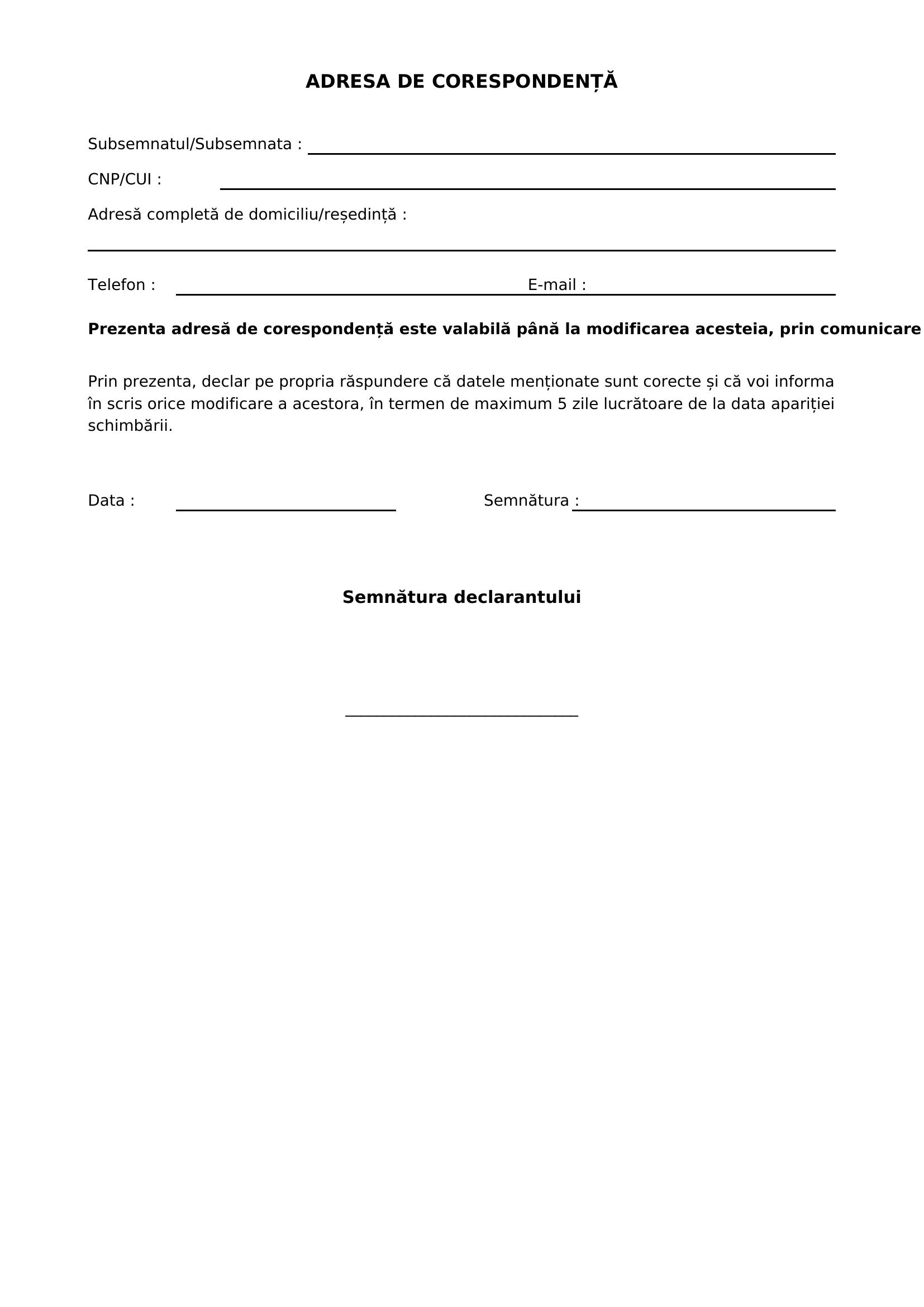 Adresa De Corespondenta