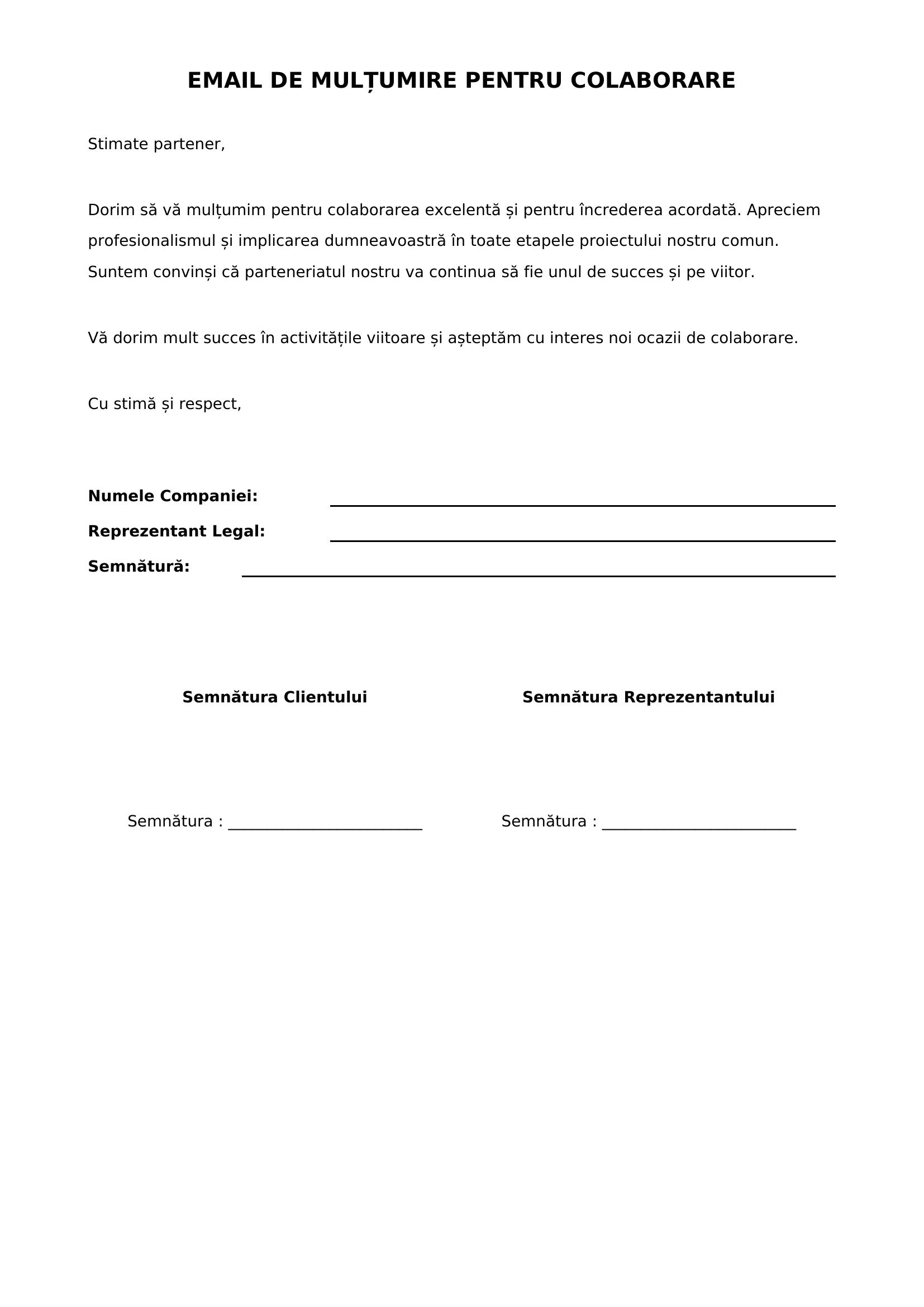 Email De Multumire Pentru Colaborare