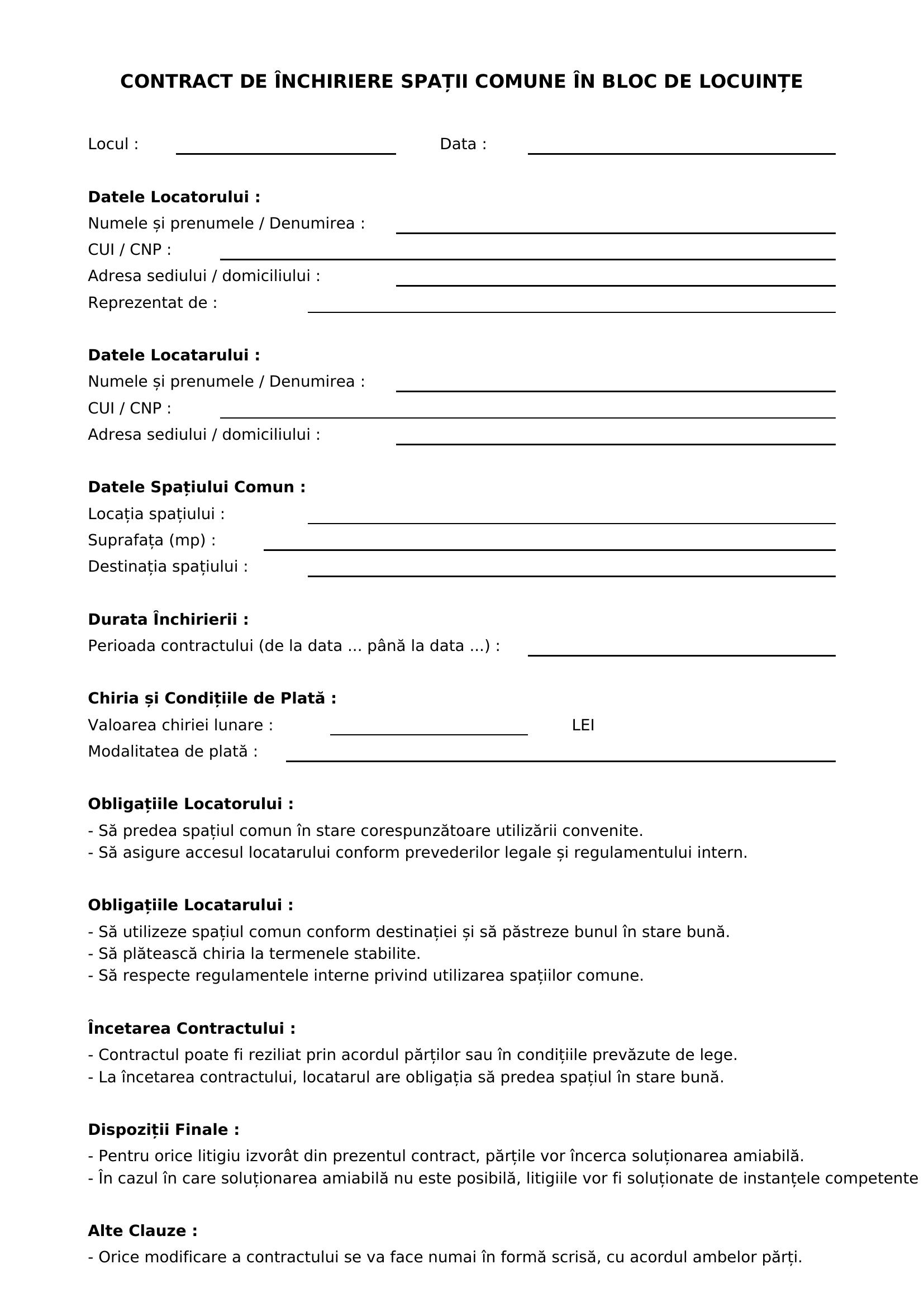 Inchiriere Spatii Comune Bloc