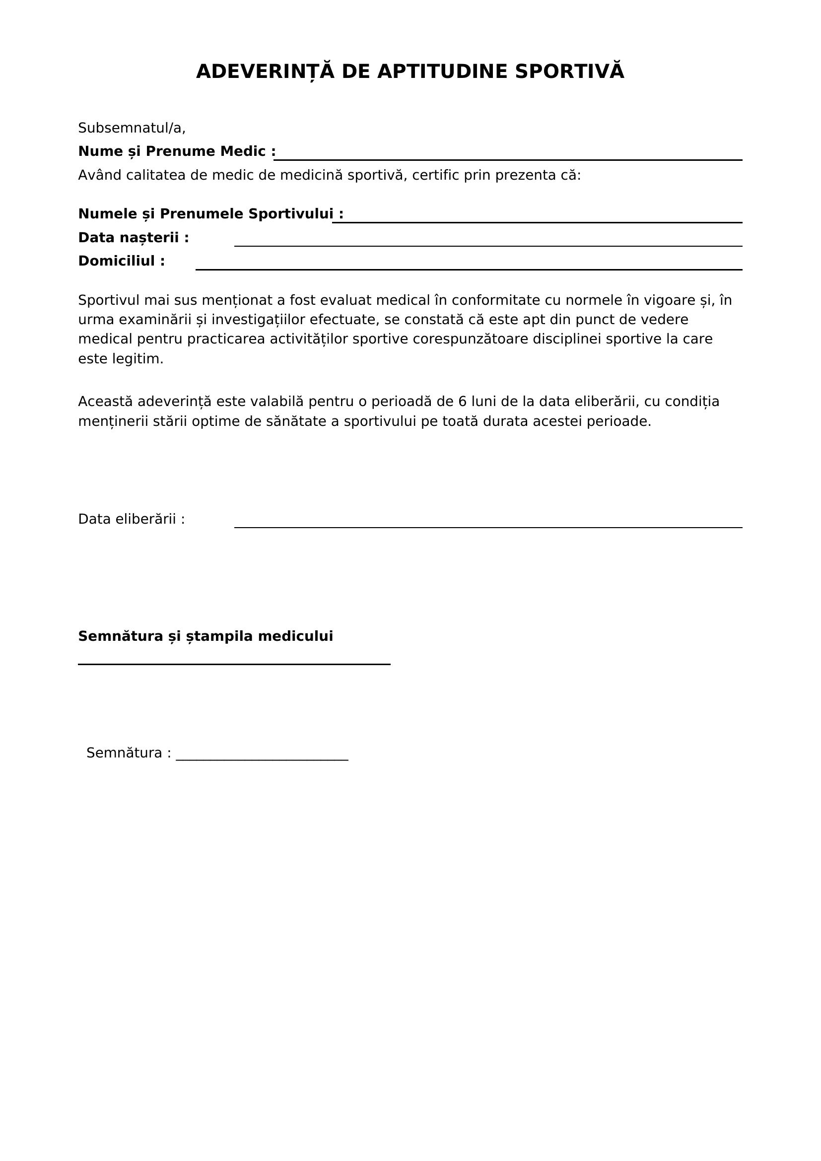 Model Adeverinta Apt Sport