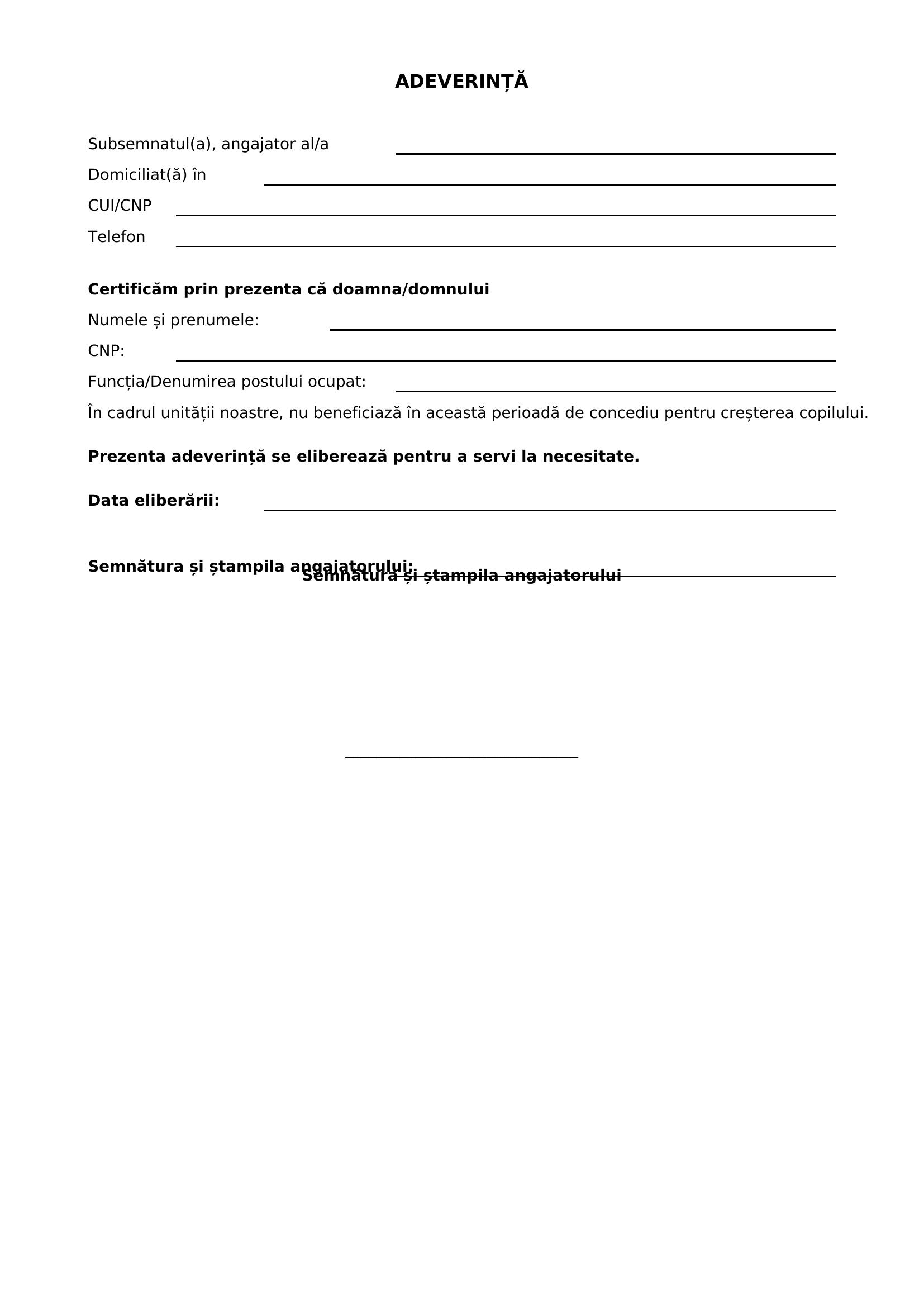 Model Adeverinta Ca Nu Beneficiaza De Concediu Crestere Copil