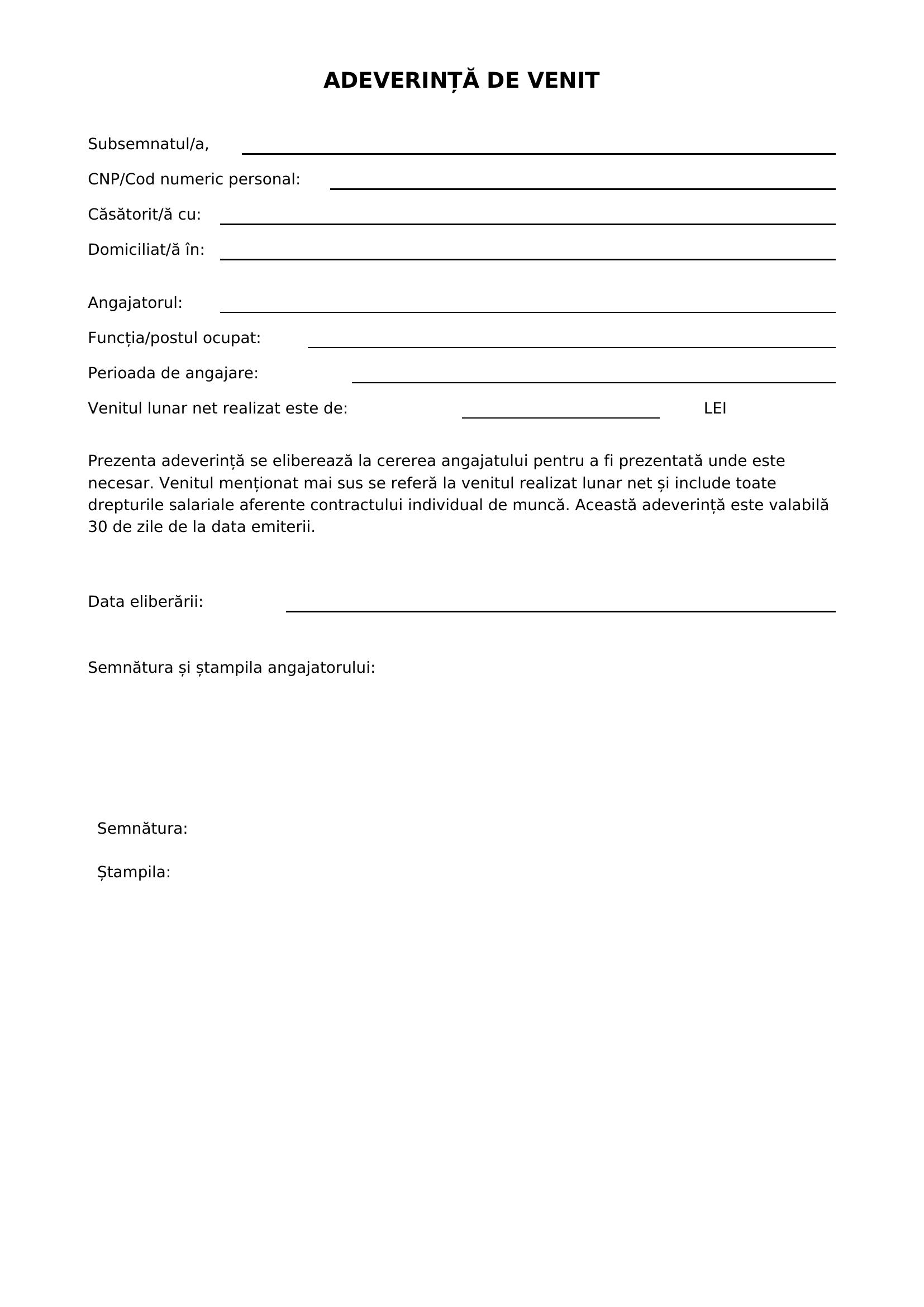 Model Adeverinta De Venit