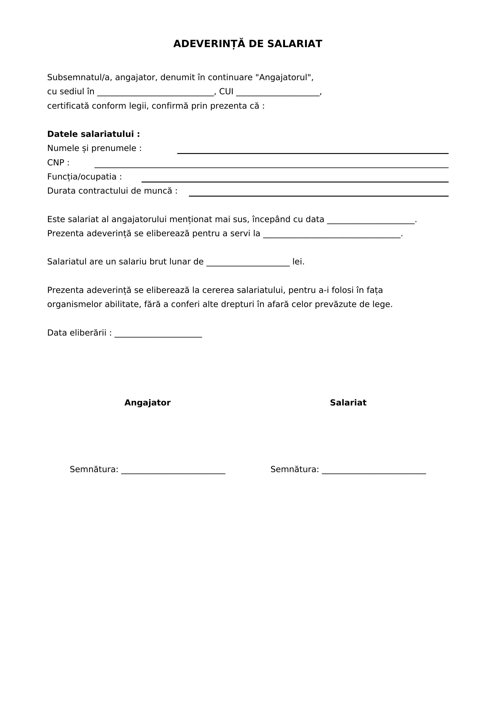 Model Adeverinta Salariat