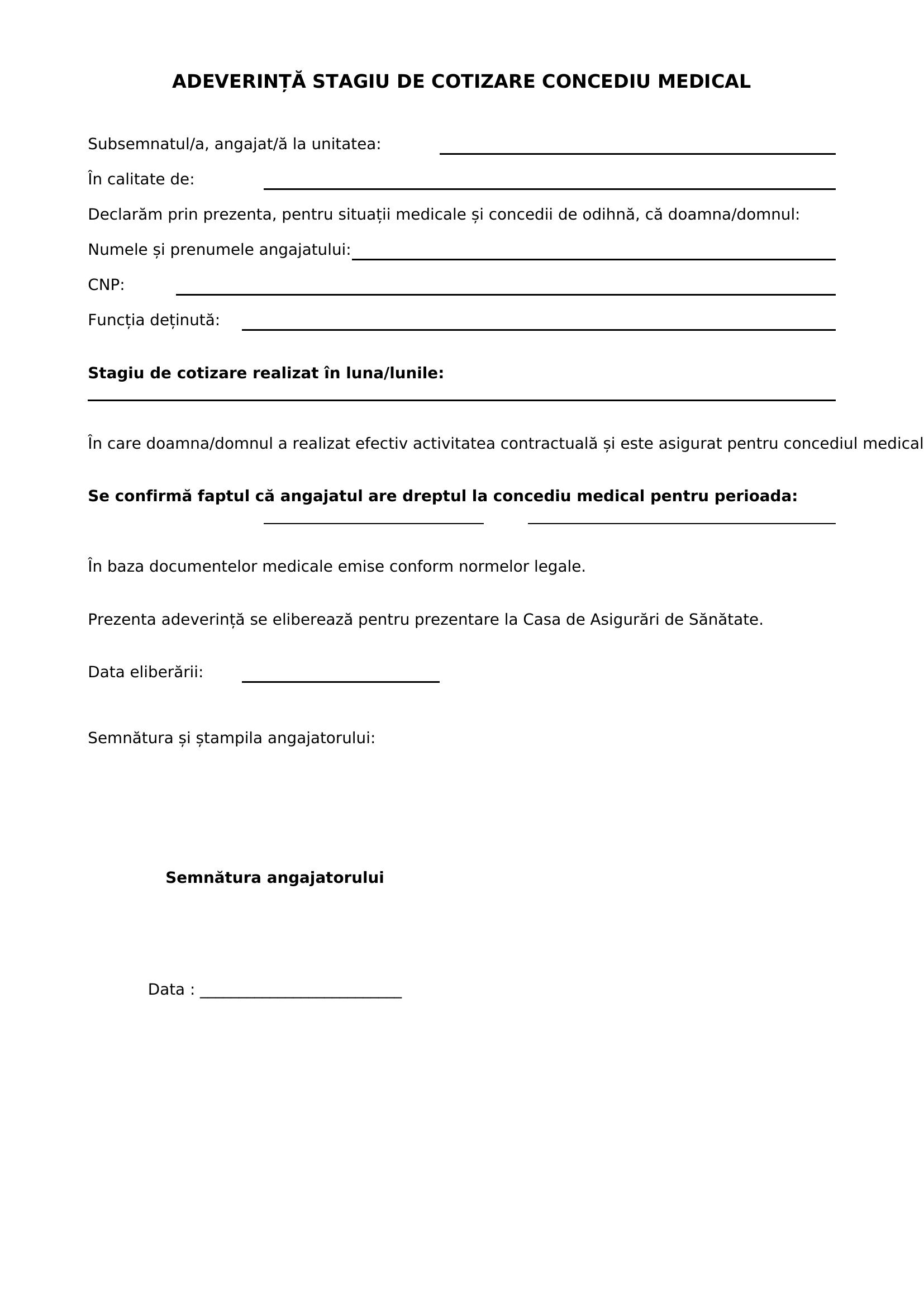 Model Adeverinta Stagiu De Cotizare Concediu Medical