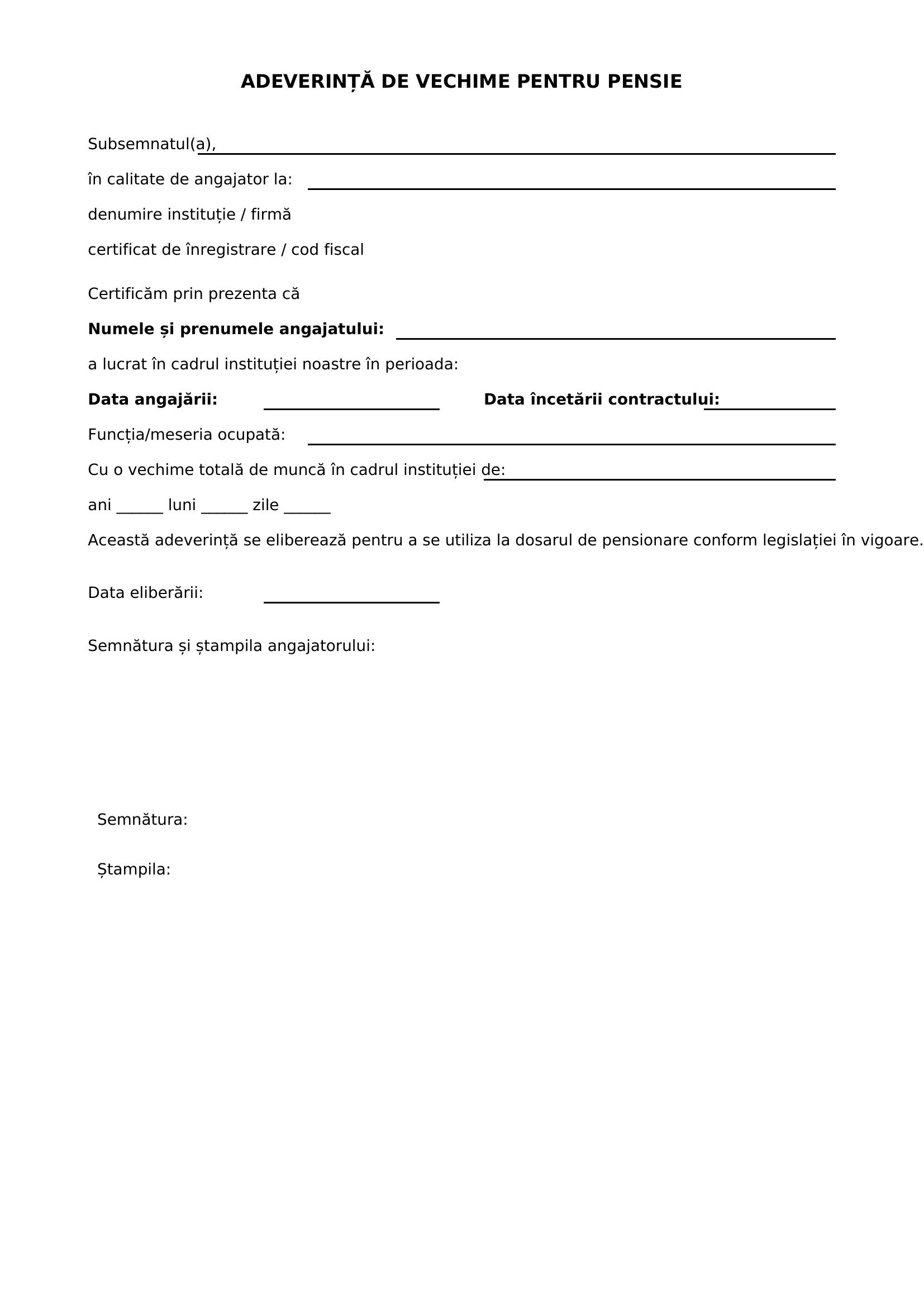 Model Adeverinta Vechime Pentru Pensie