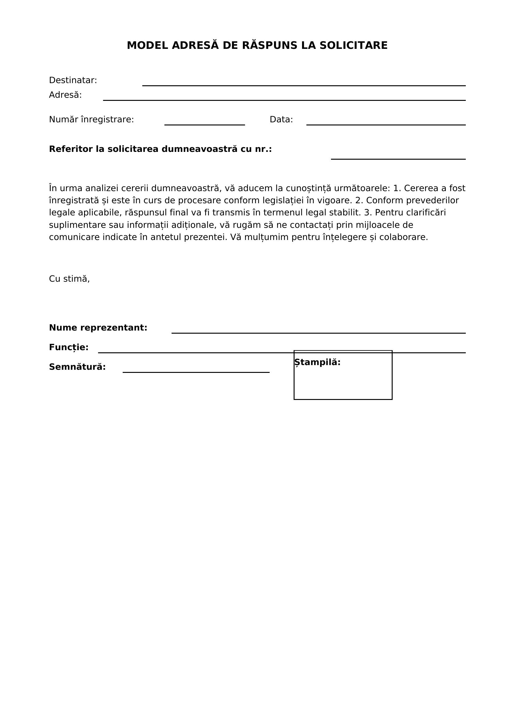 Model Adresa Raspuns Solicitare