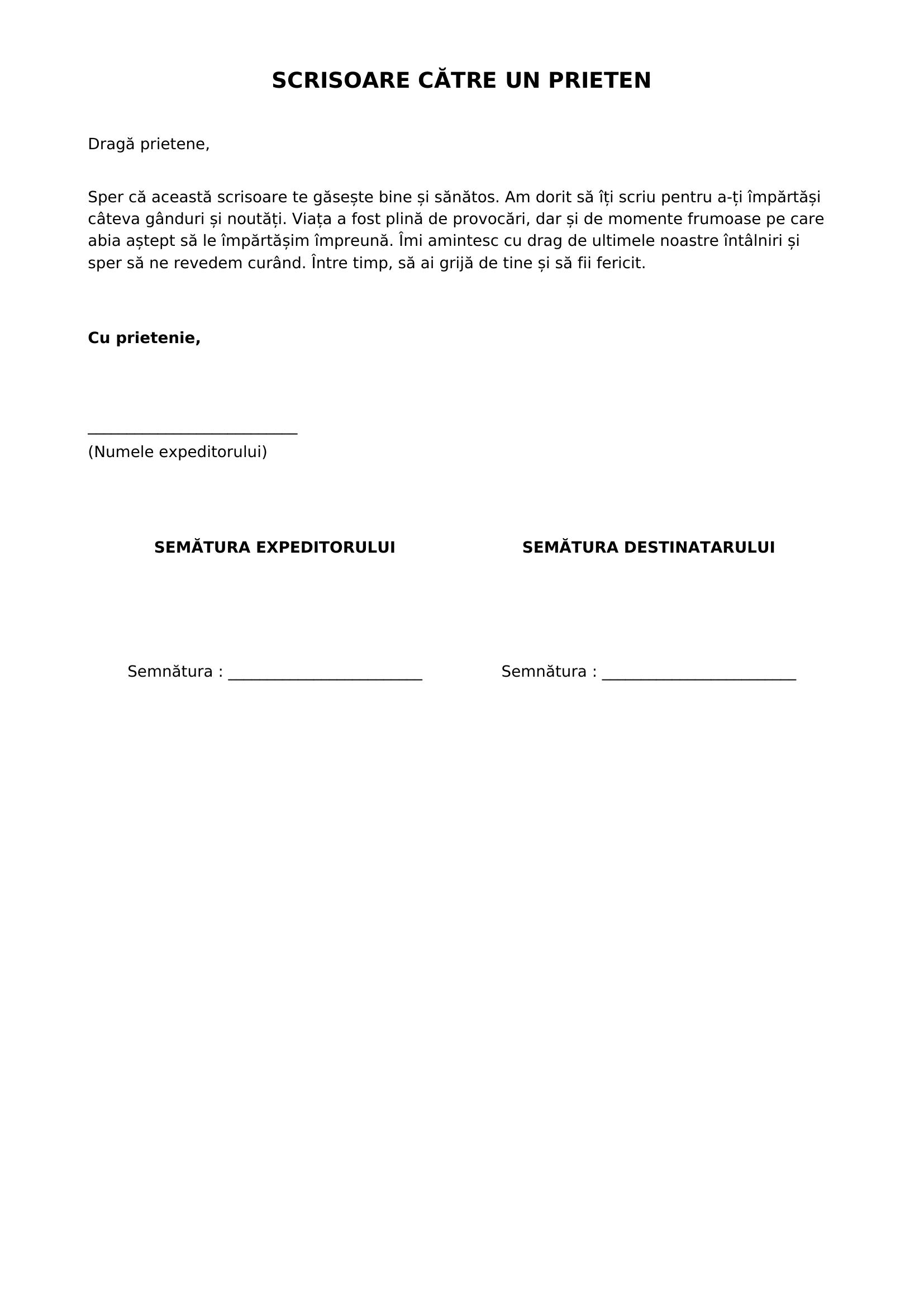 Model De Scrisoare Catre Un Prieten