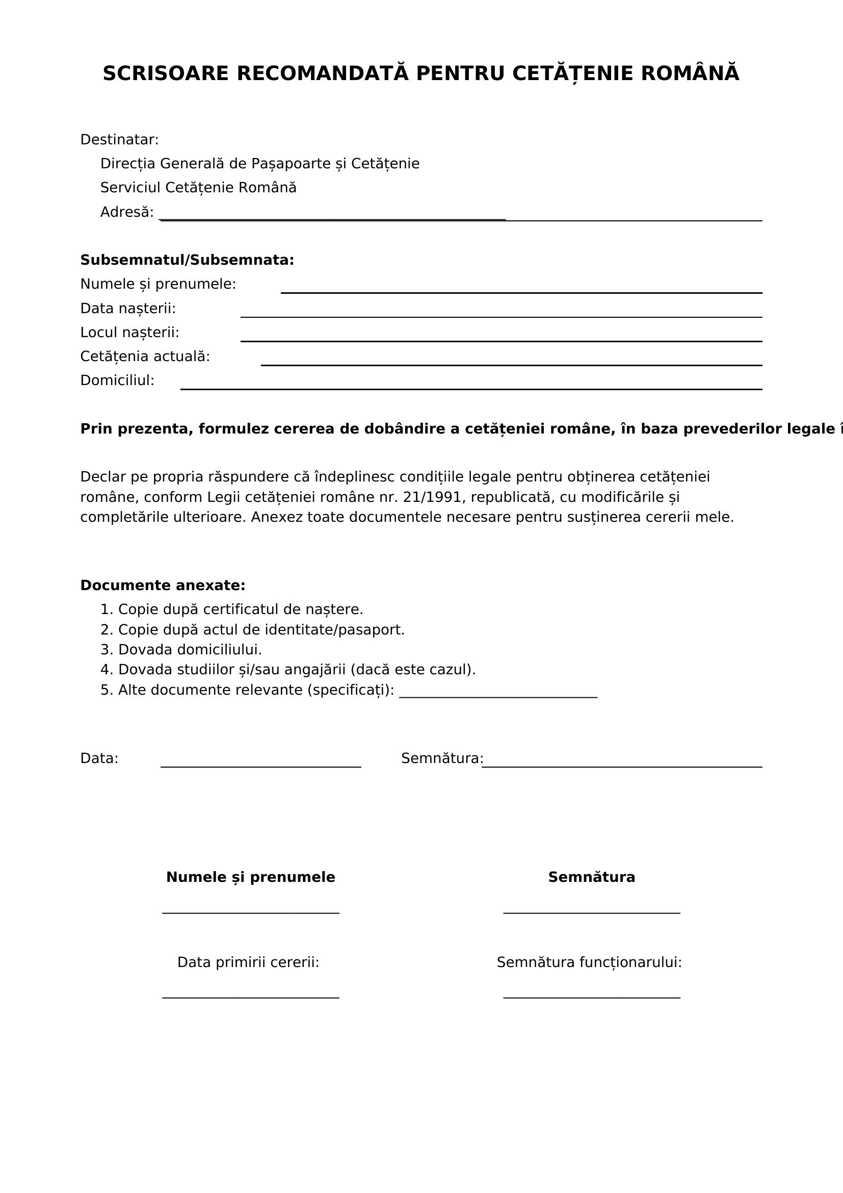 Model De Scrisoare Recomandata Pentru Cetatenie Romana