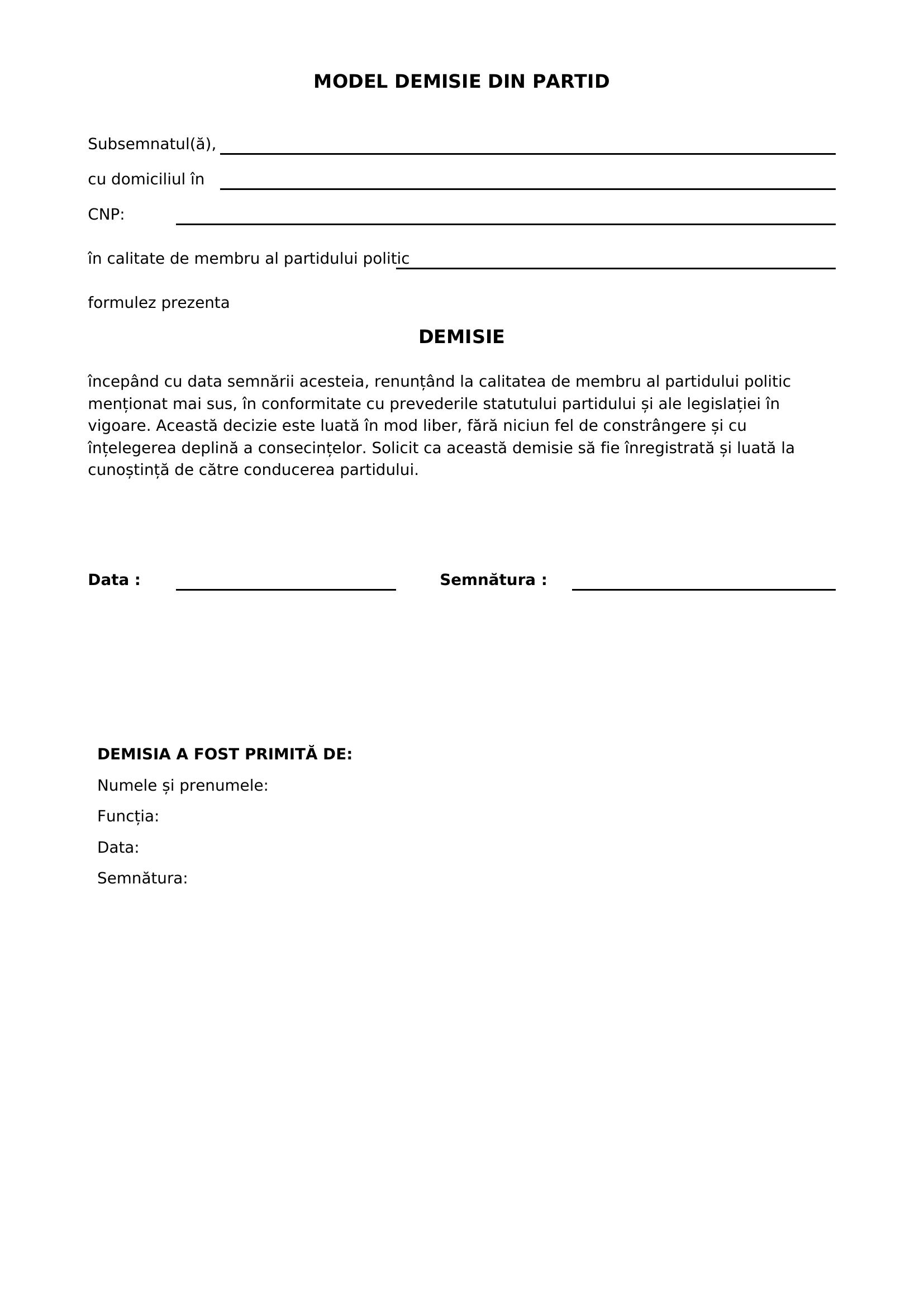 Model Demisie Din Partid