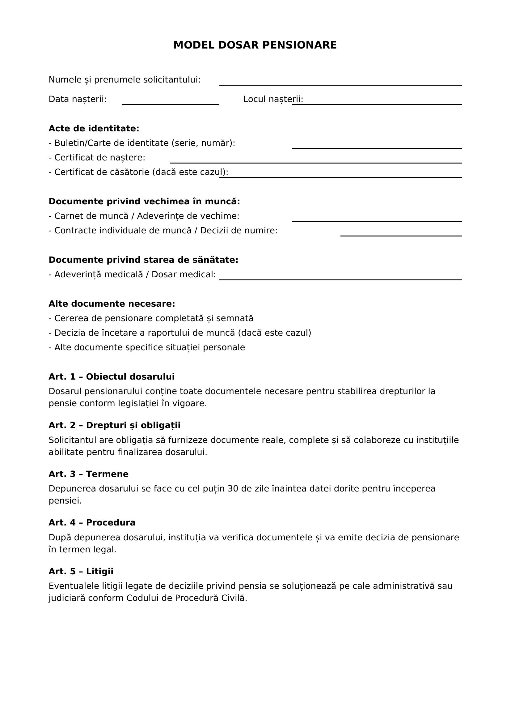 Model Dosar Pensionare