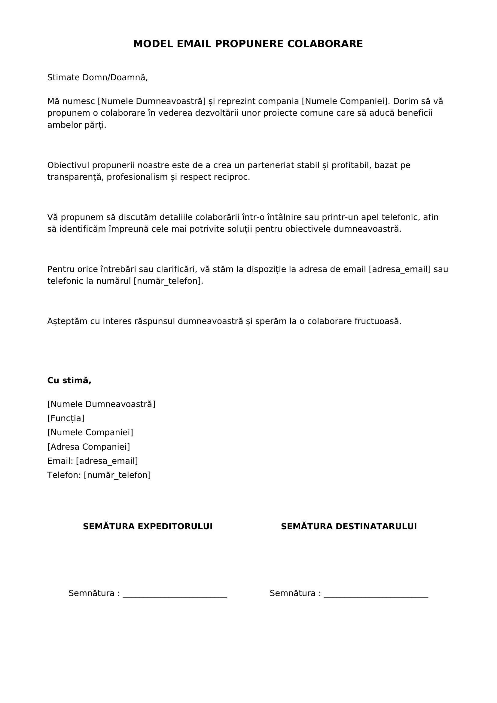 Model Email Propunere Colaborare