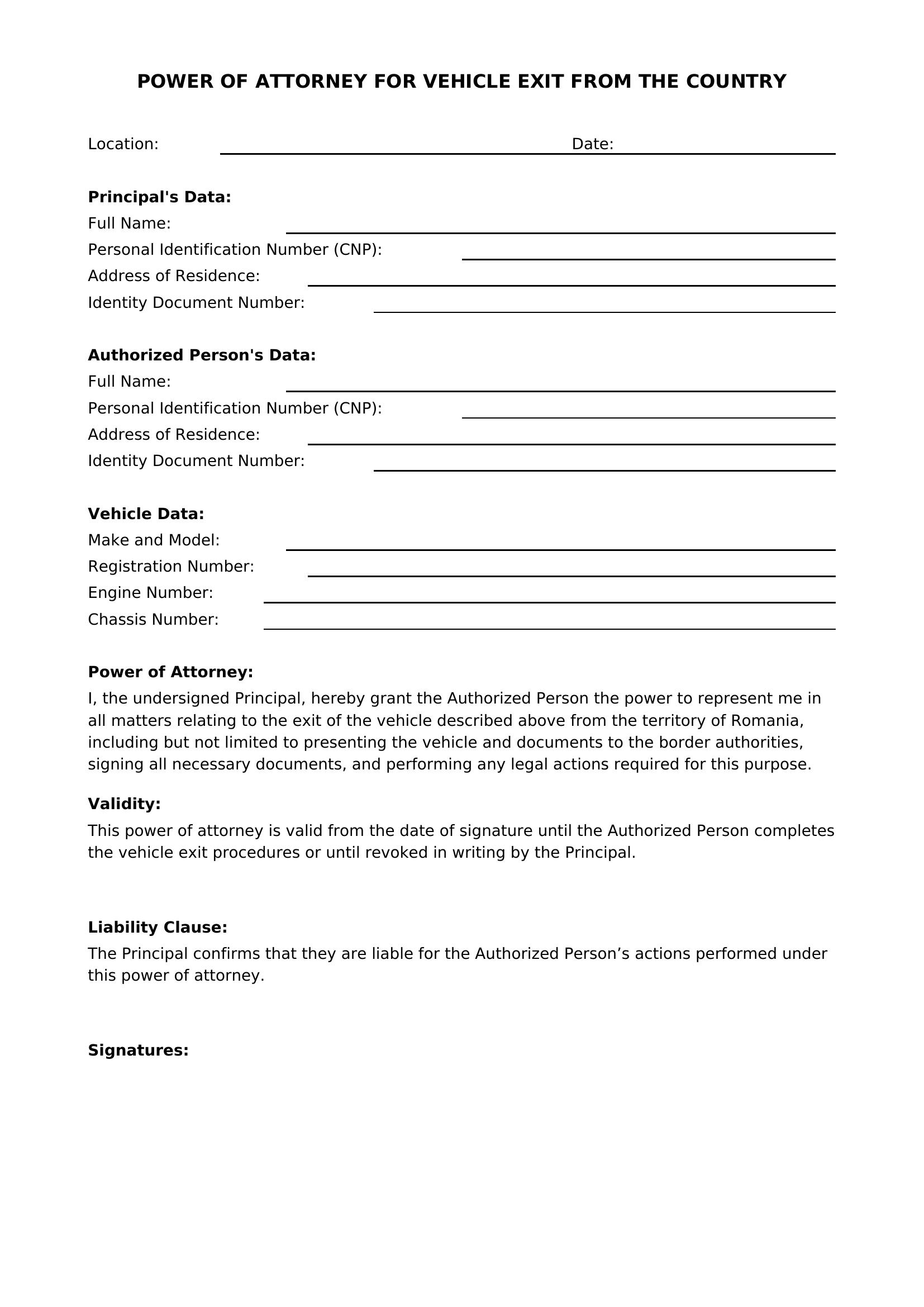 Model Imputernicire Auto Iesire Din Tara Engleza