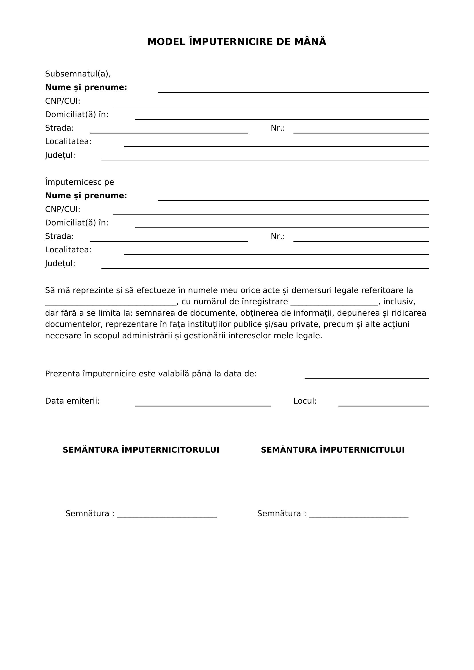 Model Imputernicire De Mana