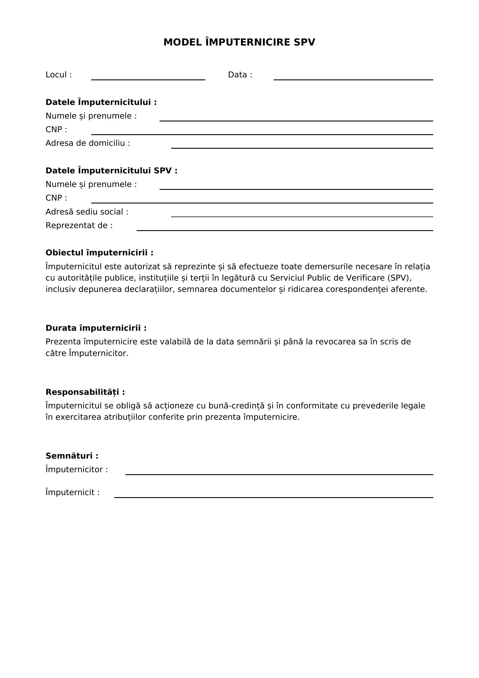 Model Imputernicire Spv