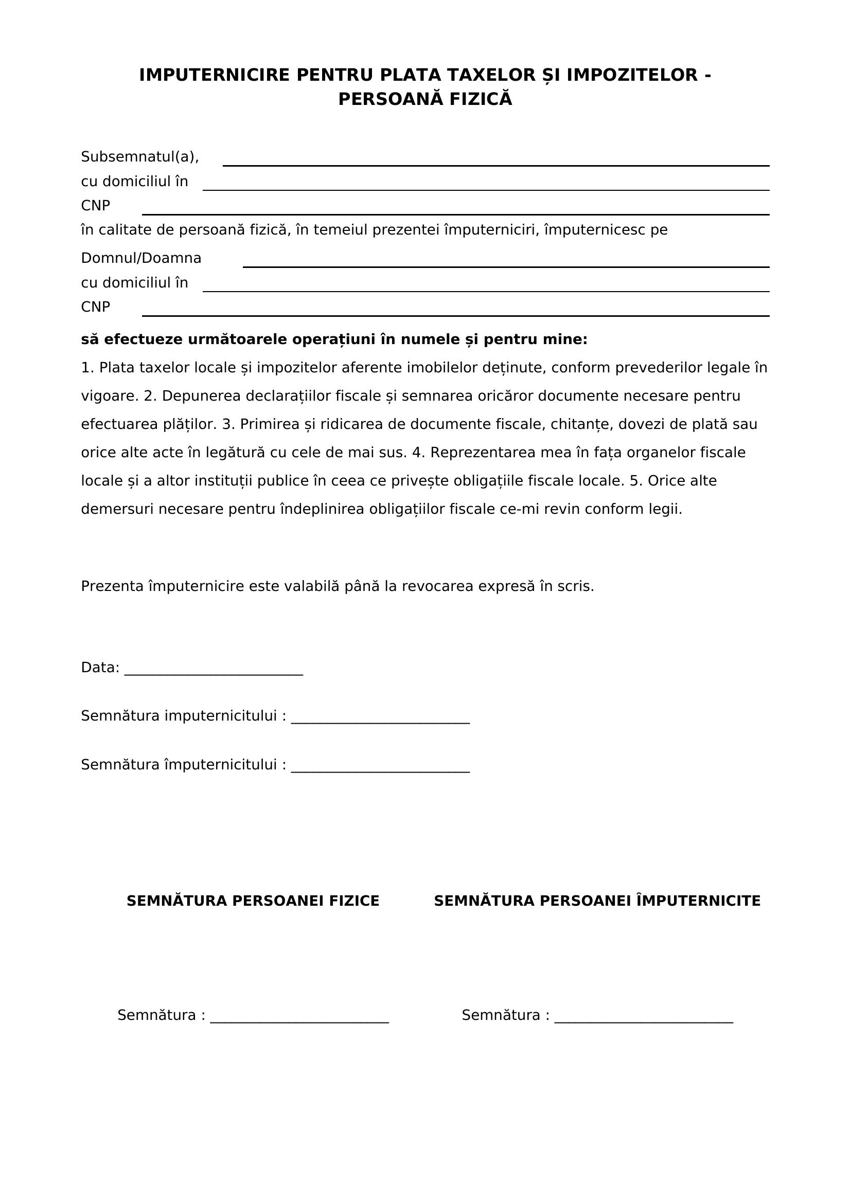 Model Imputernicire Taxe Si Impozite Persoana Fizica