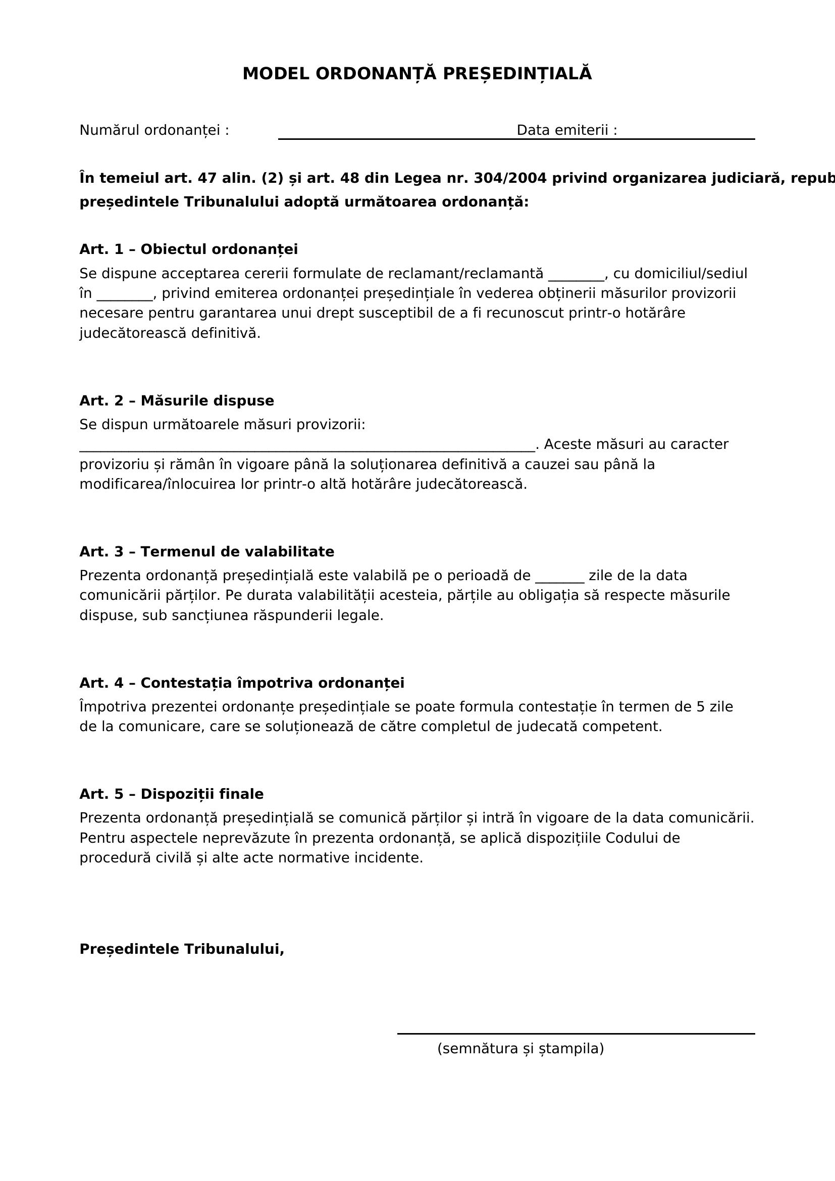 Model Ordonanta Presedintiala