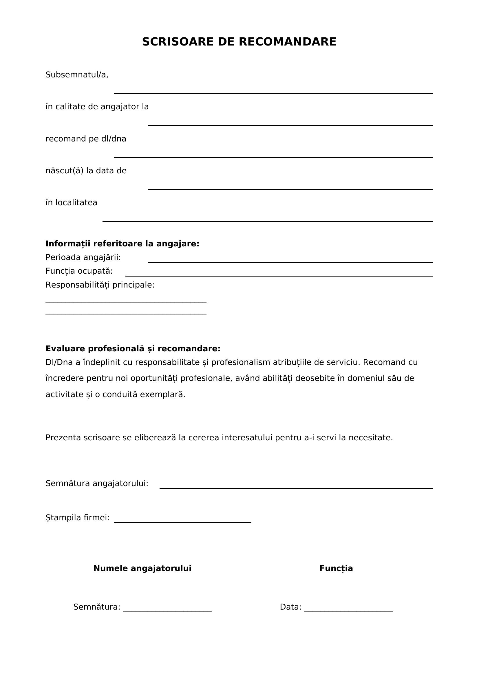 Model Scrisoare De Recomandare Angajat