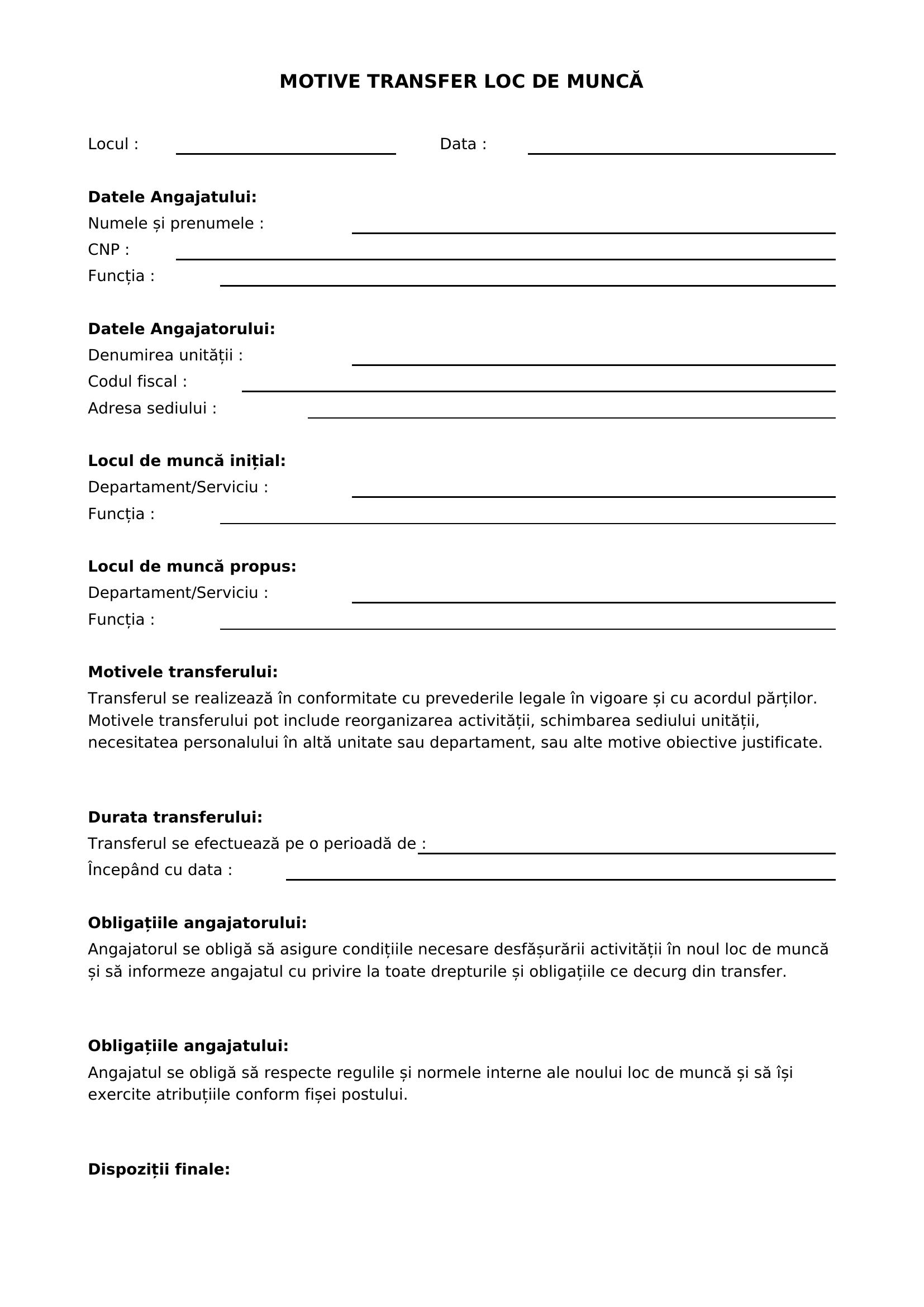 Motive Transfer Loc De Munca