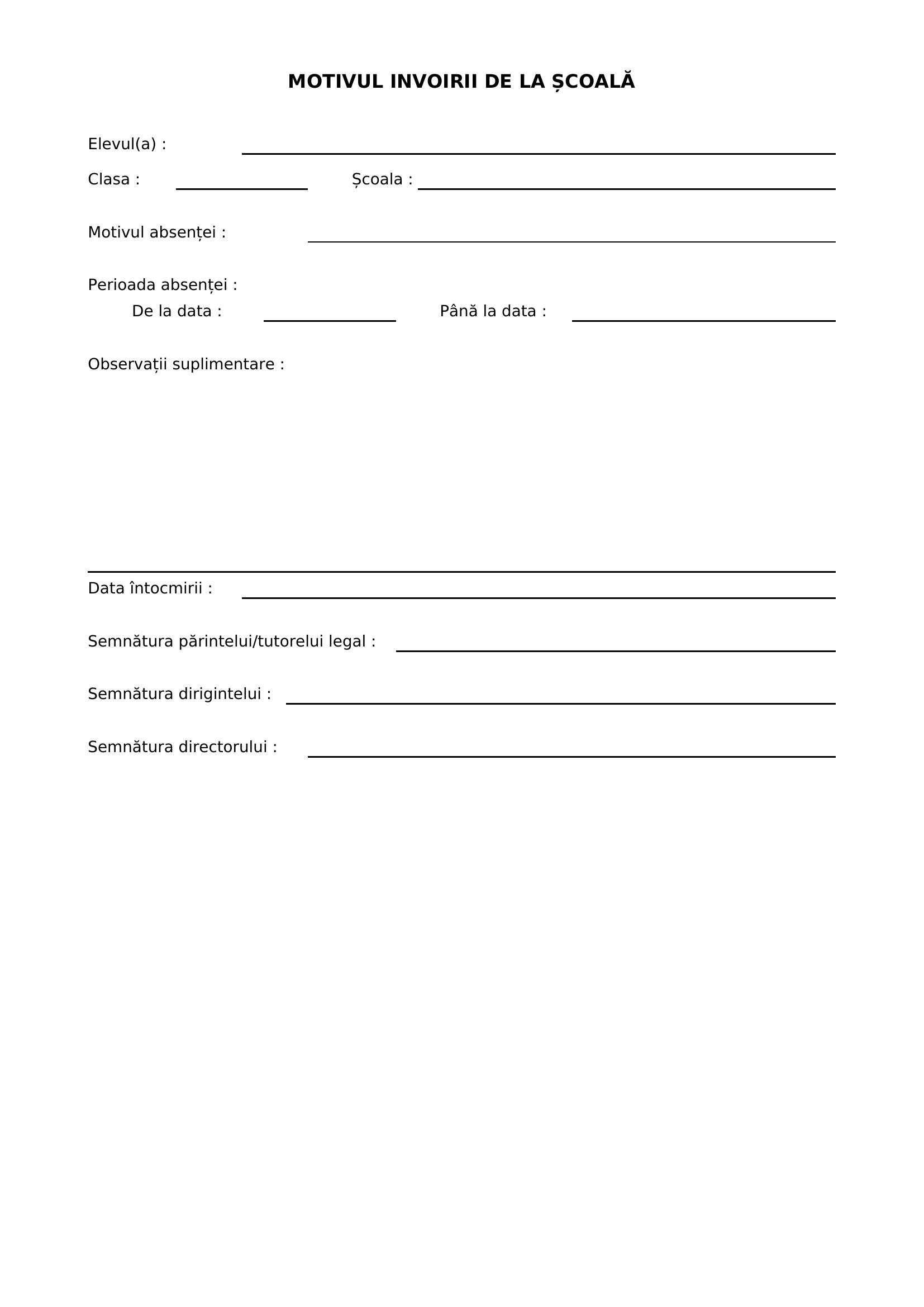 Motivul Invoirii De La Scoala