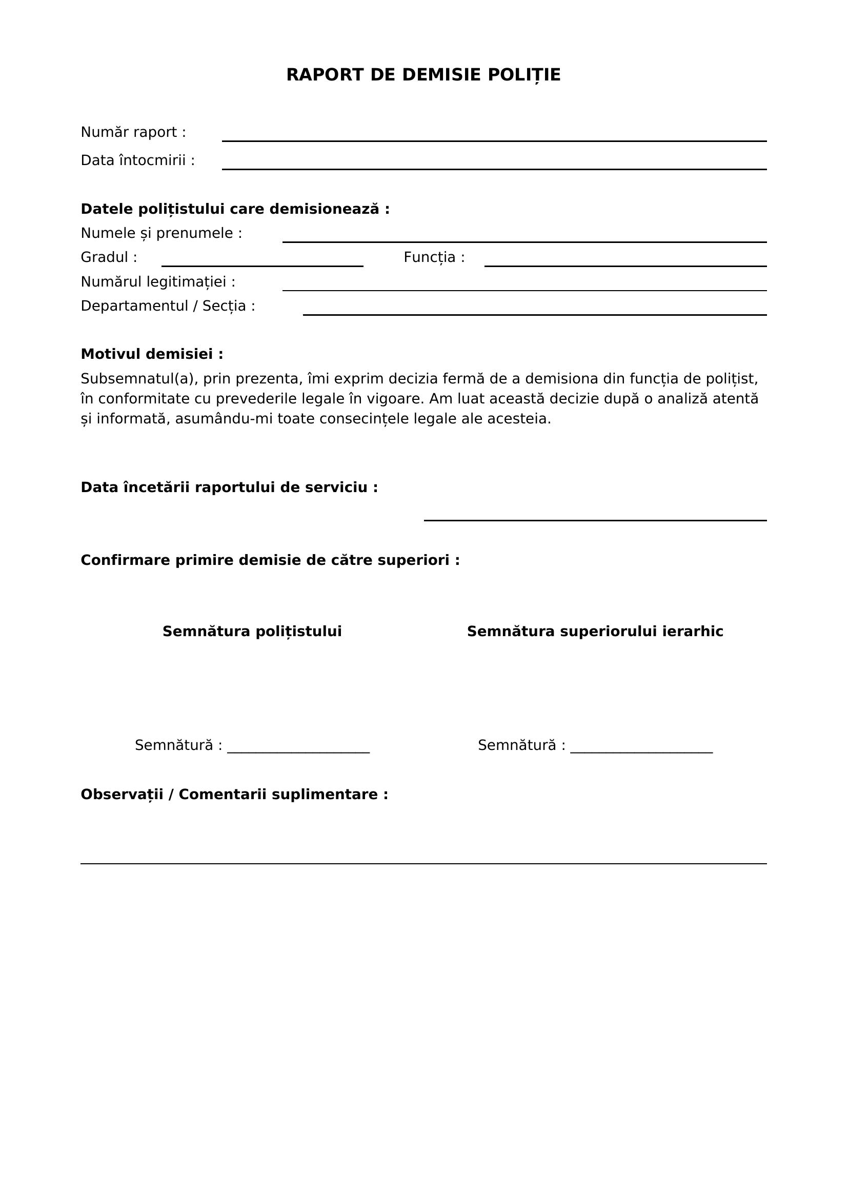 Raport Demisie Politie Model
