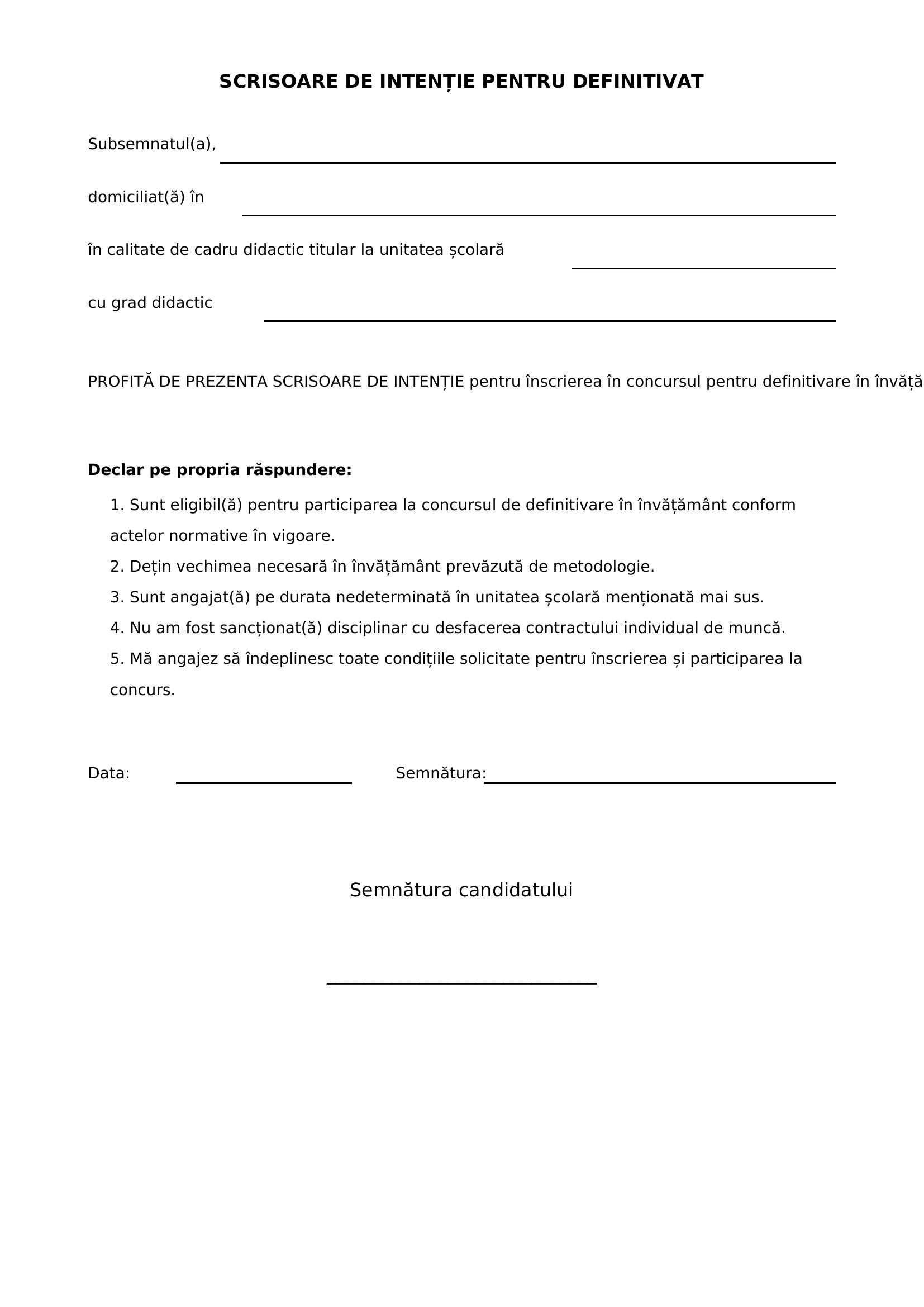 Scrisoare De Intentie Definitivat