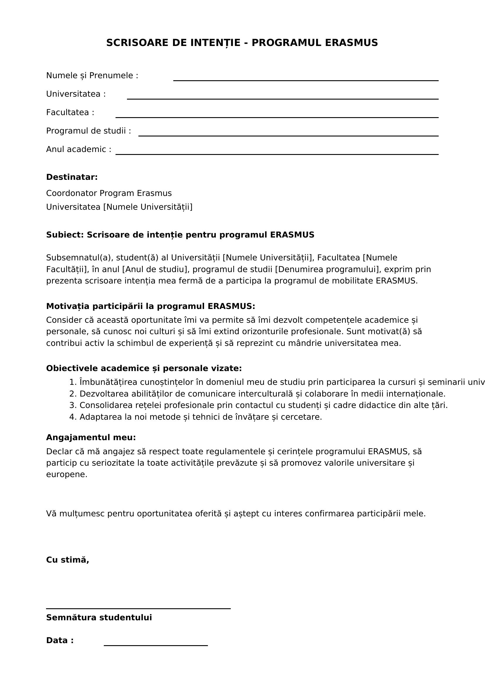 Scrisoare De Intentie Erasmus