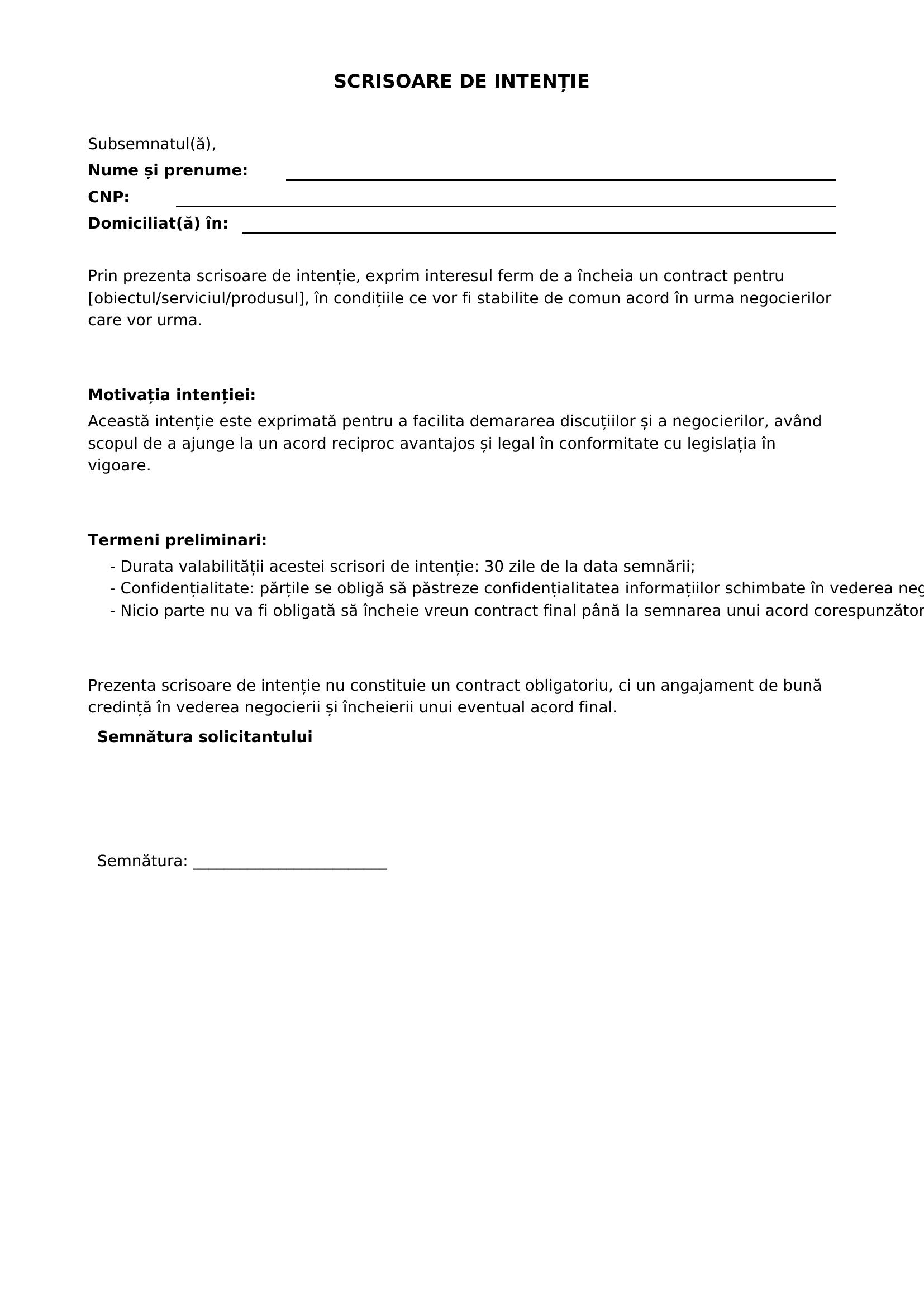 Scrisoare De Intentie Model Scurt