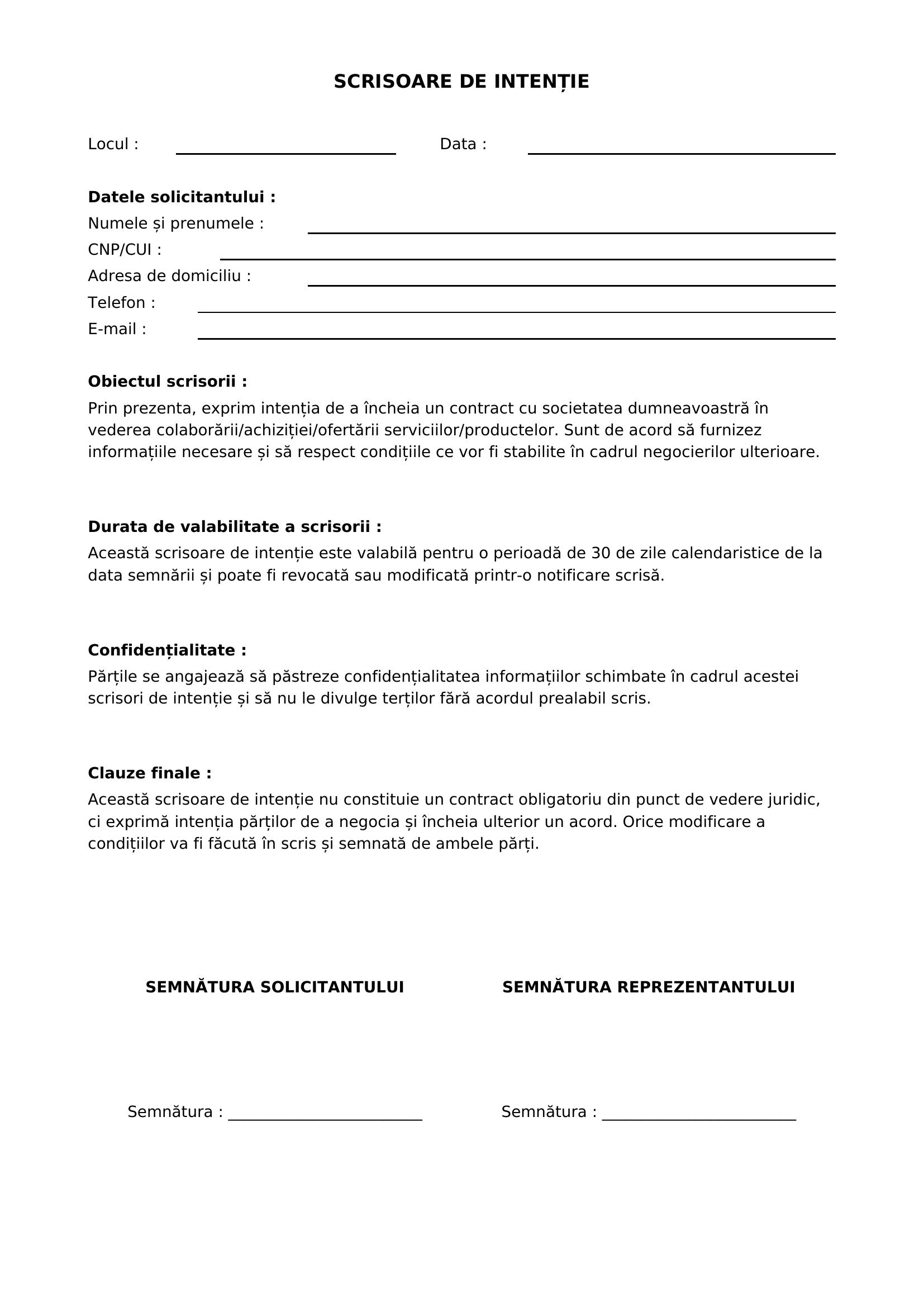 Scrisoare De Intentie