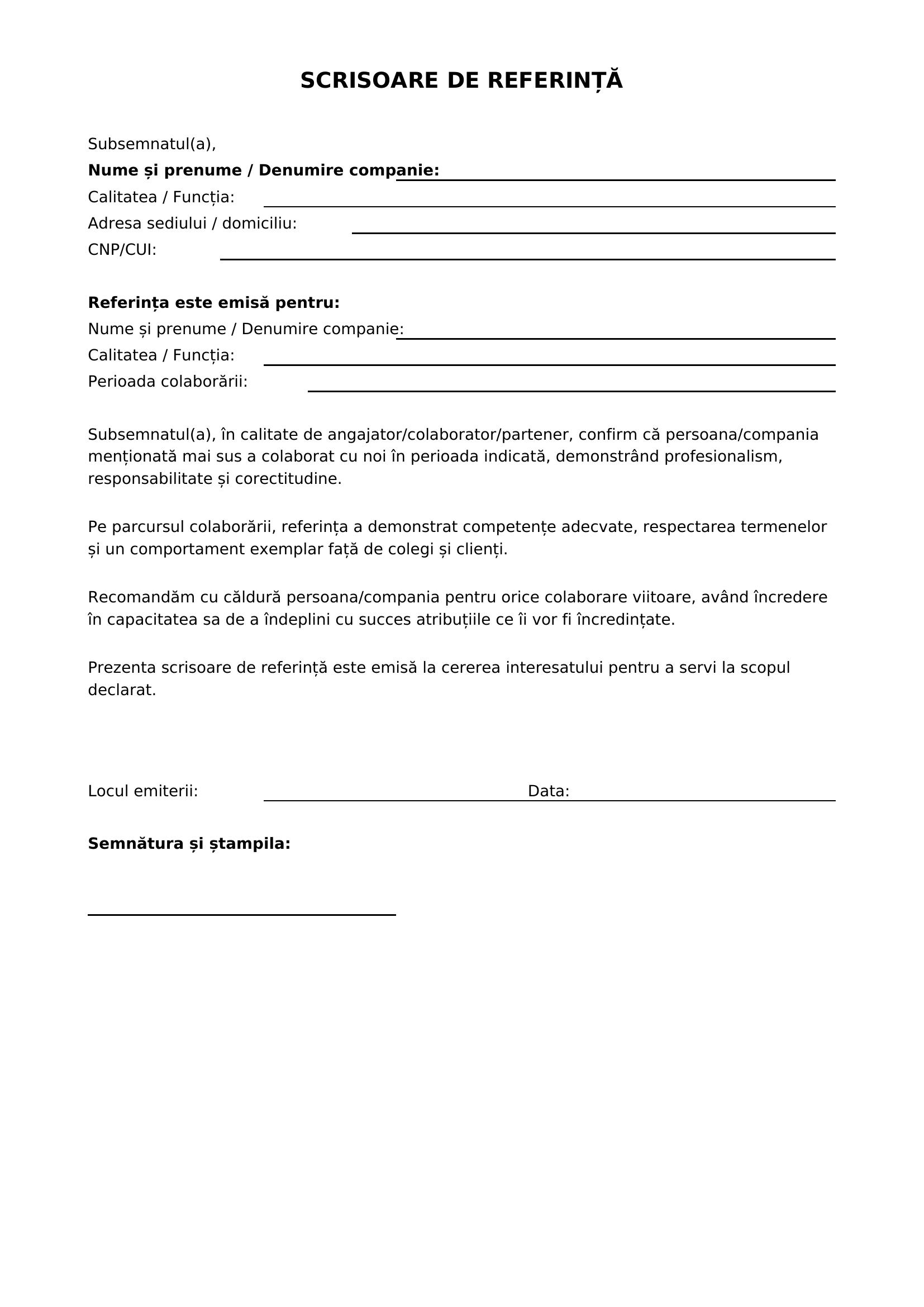 Scrisoare De Referinta