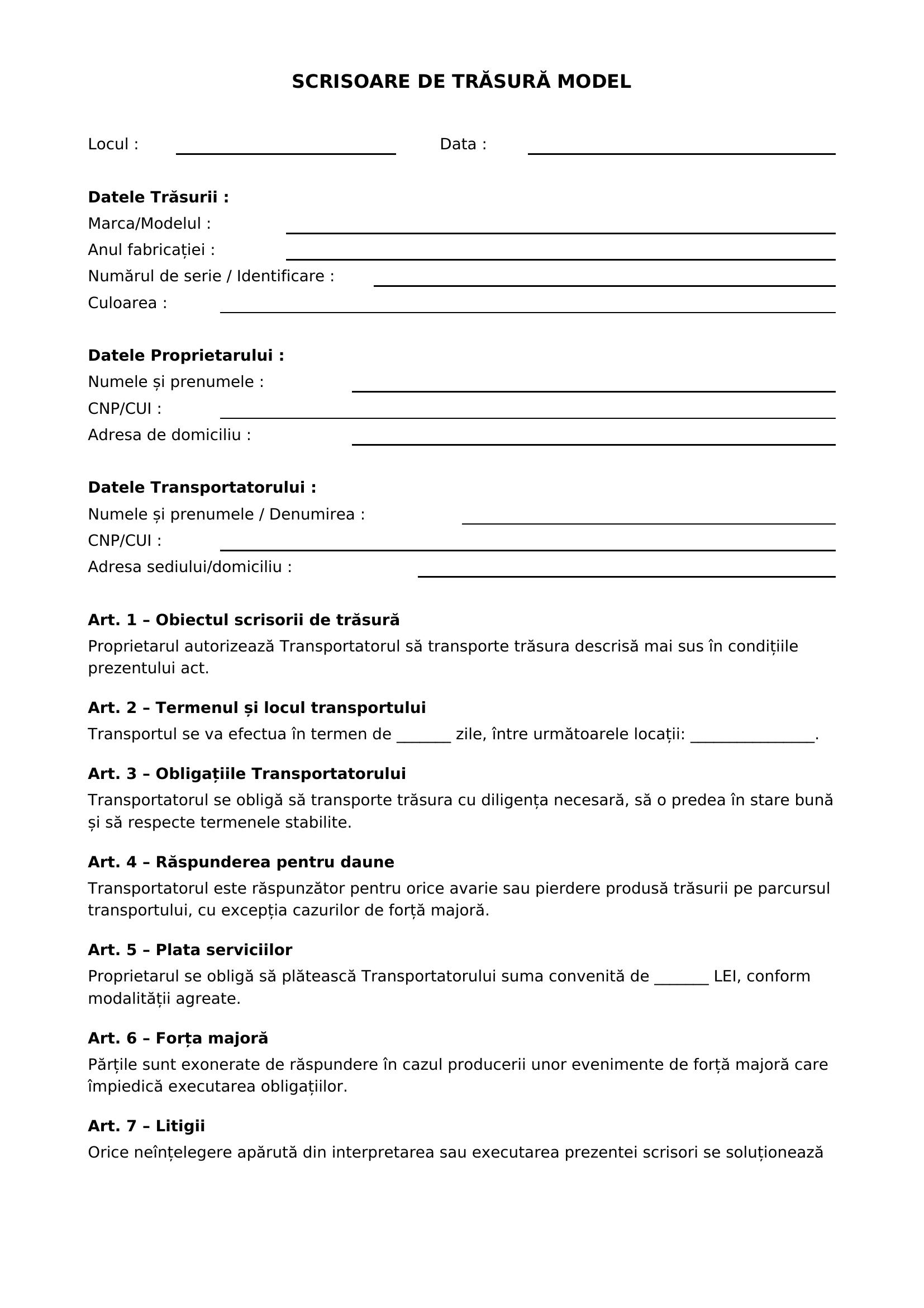 Scrisoare De Trasura Model