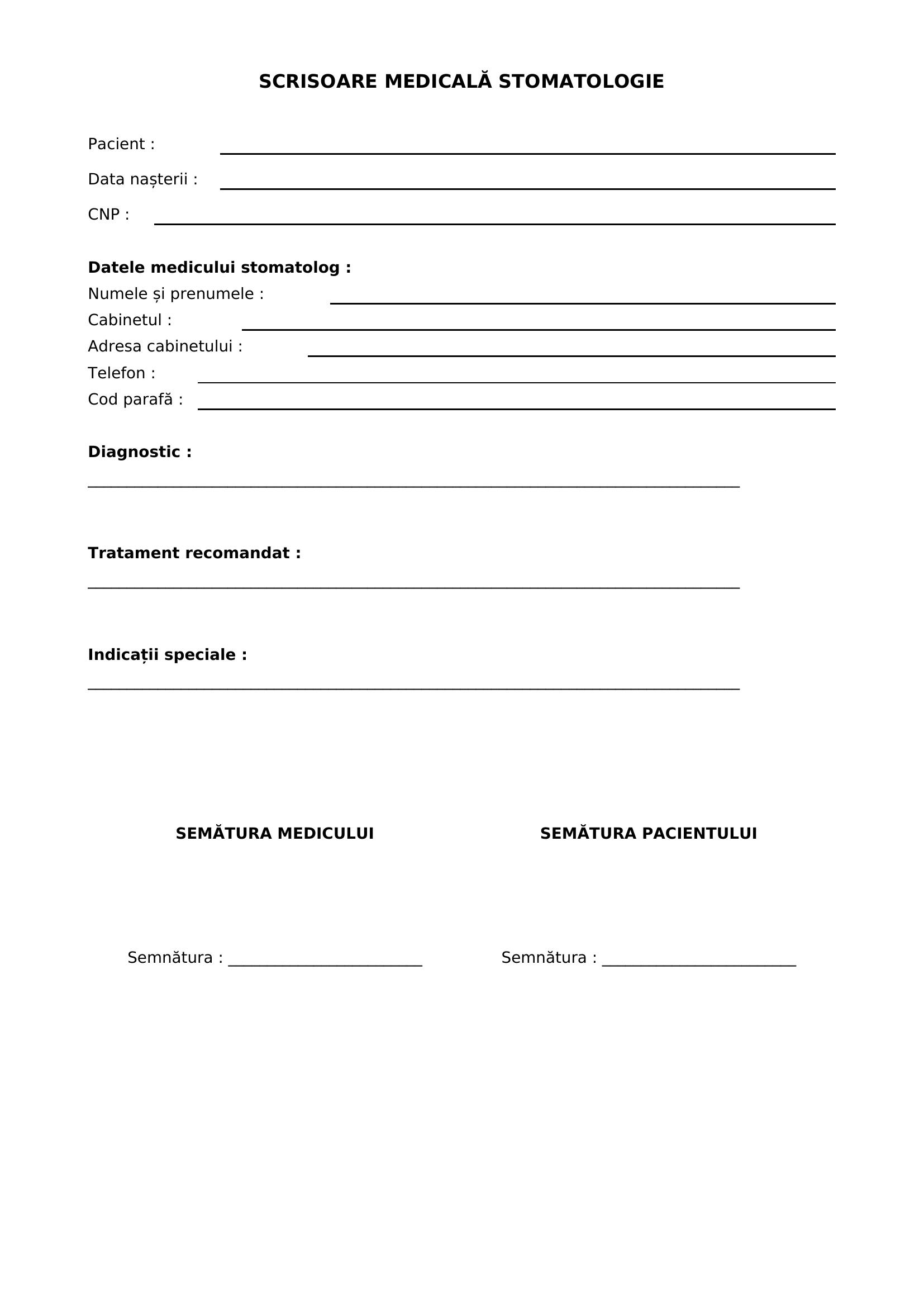 Scrisoare Medicala Stomatologie