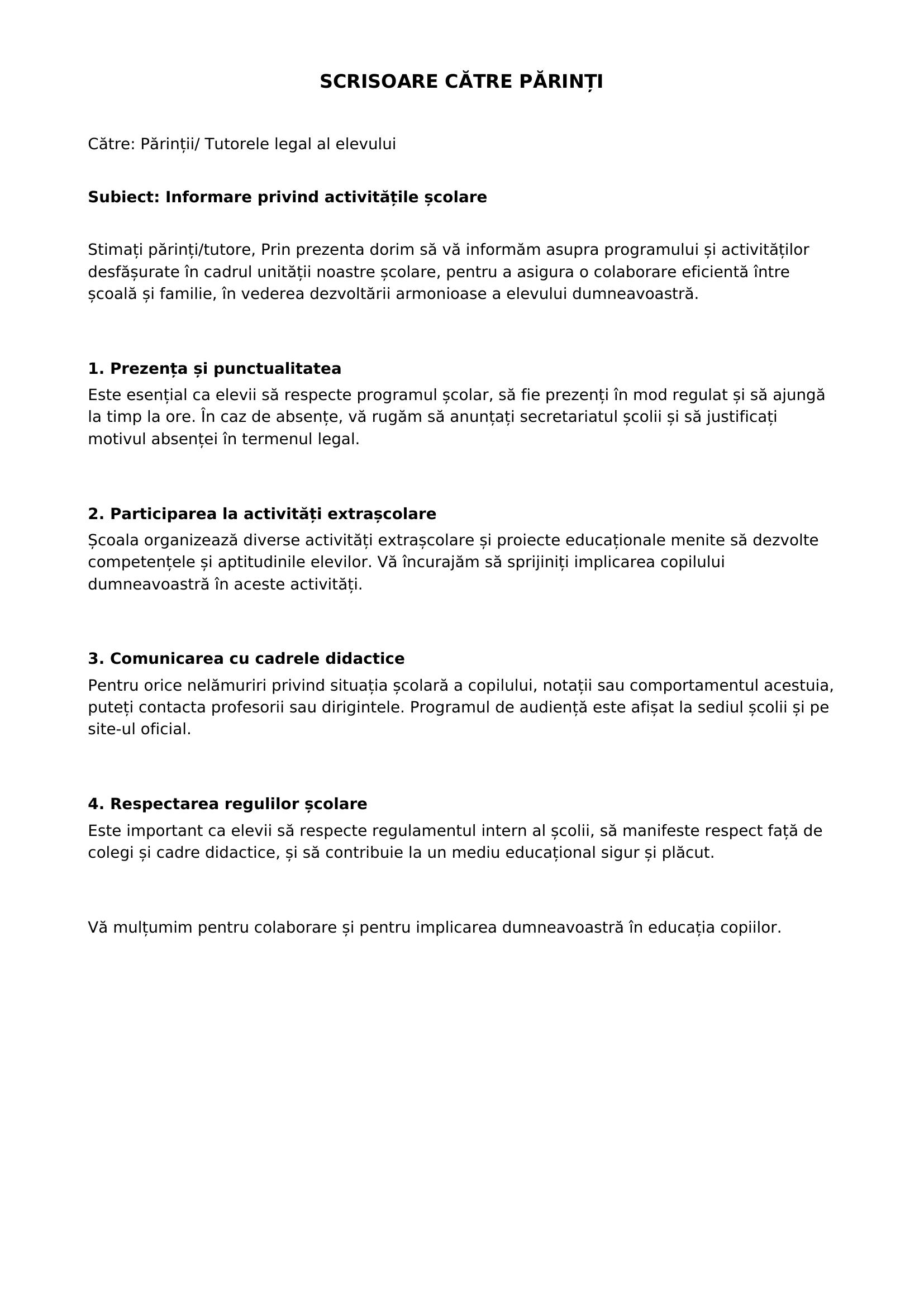 Scrisoare Pentru Parinti
